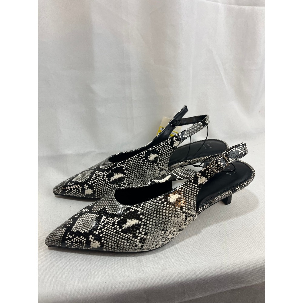 A New Day Womens Snakeskin Print Slingback Kitten Heels Grey Black Size 9.5